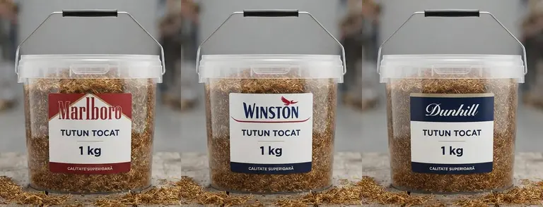Trei recipiente de 1 kg cu tutun tocat, alăturate